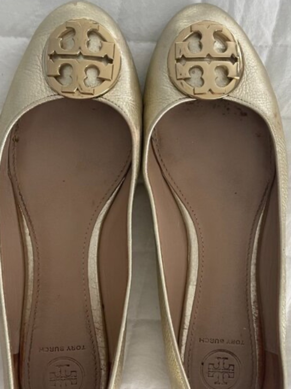 Metallic/gold Tory Burch Flats